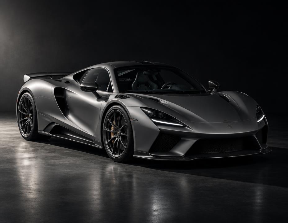 Auto sportiva da collezione argentata fotografata in studio